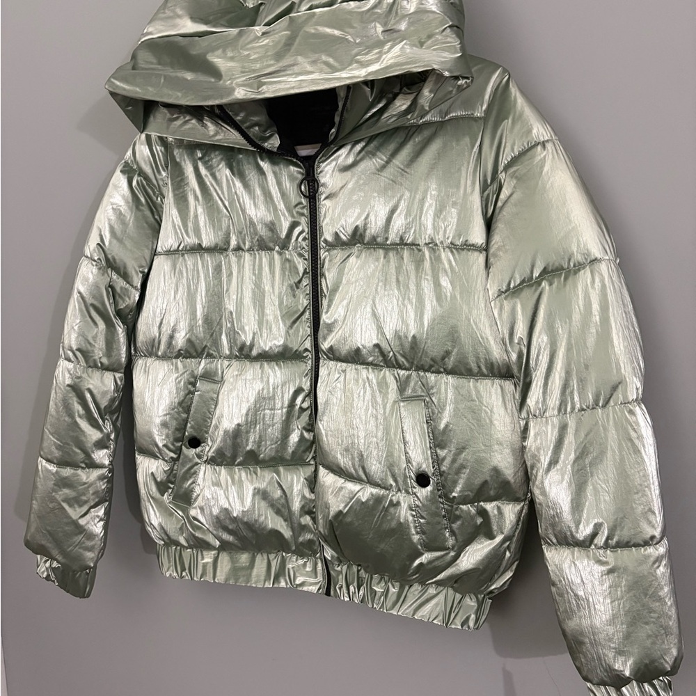 Marc New York Metallic Shiny Green Hooded Puffer Jacket XS NWT - Picture 3 of 10